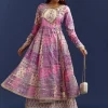 Lavender Floral Gotta Lace Kurta With Angrakha Jacket
