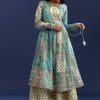 Blue Floral Angrakha Jacket With Gotta Lace Kurta