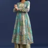 Blue Floral Angrakha Jacket With Gotta Lace Kurta
