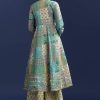 Blue Floral Angrakha Jacket With Gotta Lace Kurta