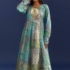 Blue Floral Angrakha Jacket With Gotta Lace Kurta