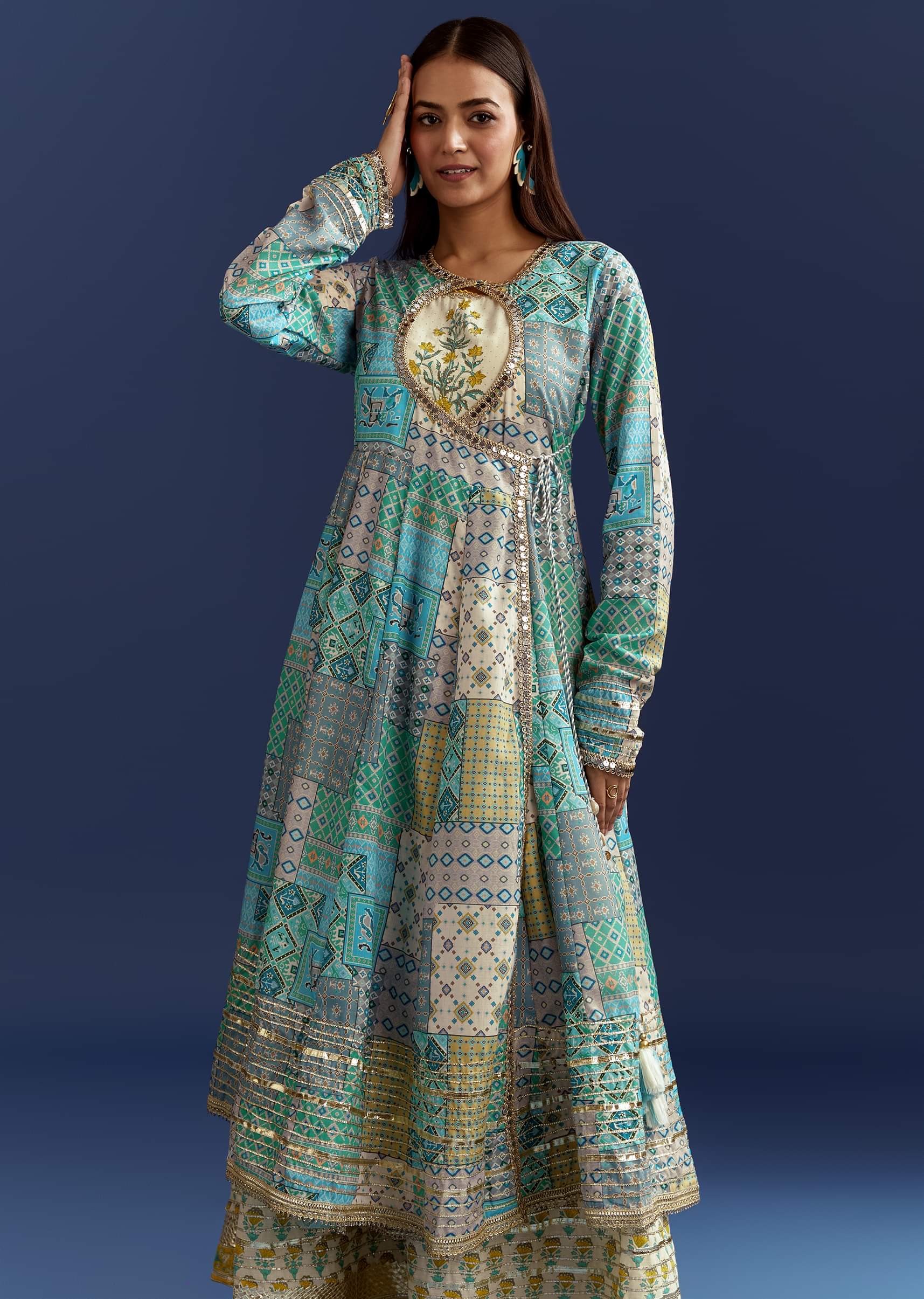 21207-dir-5dbc98dcc983-s-variation-1.jpg Blue Floral Angrakha Jacket With Gotta Lace Kurta