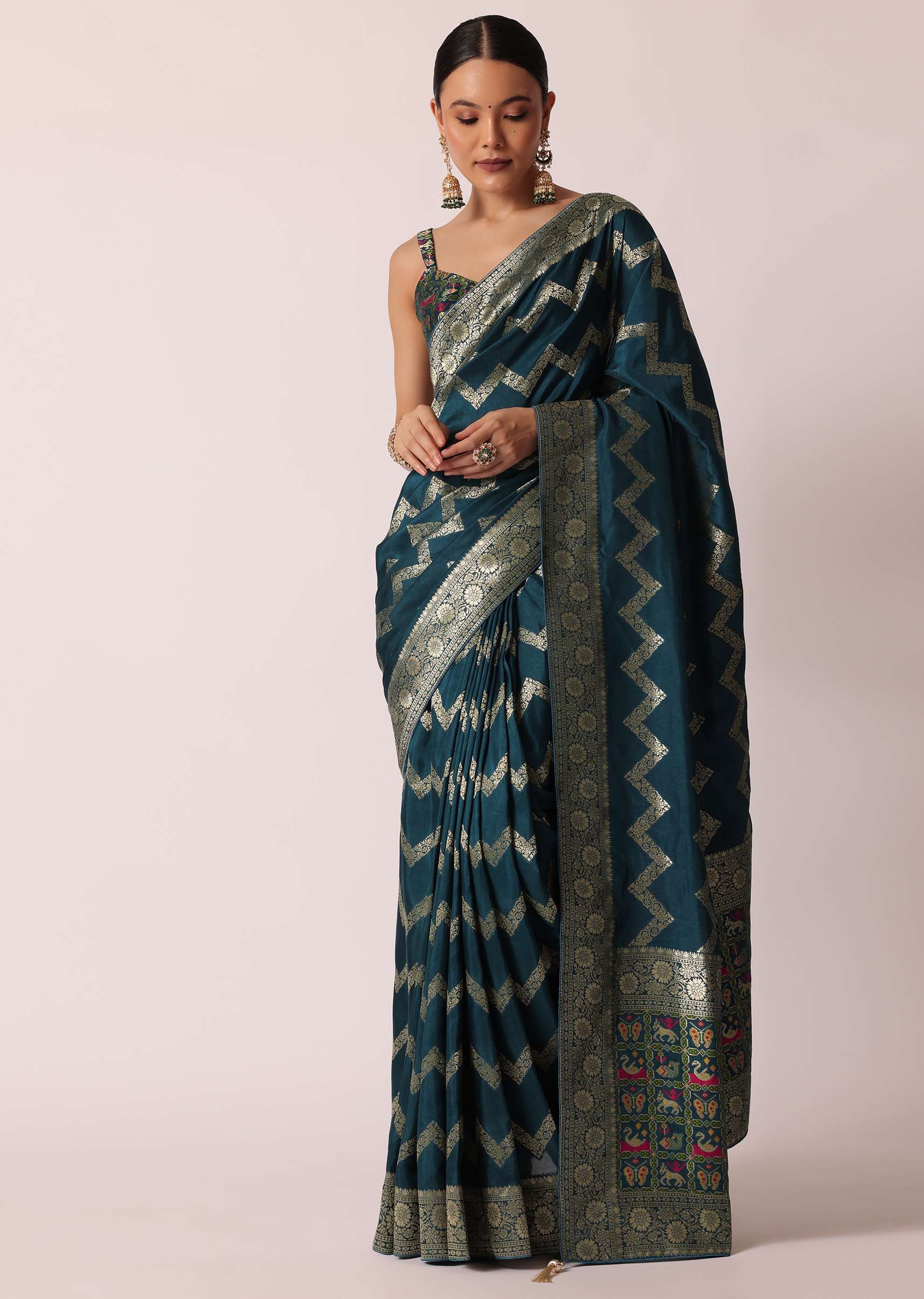 21228-blue-banarasi-silk-saree-with-meenakari-work-and-unstitched-blouse-piece-1.jpg Blue Banarasi Silk Saree With Meenakari Work And Unstitched Blouse Piece