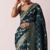 Blue Banarasi Silk Saree With Meenakari Work And Unstitched Blouse Piece