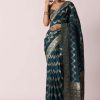Blue Banarasi Silk Saree With Meenakari Work And Unstitched Blouse Piece