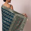 Blue Banarasi Silk Saree With Meenakari Work And Unstitched Blouse Piece