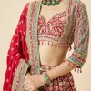 Red Bridal Printed And Embroidered Lehenga Set