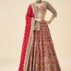 Red Bridal Printed And Embroidered Lehenga Set