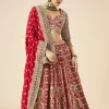 Red Bridal Printed And Embroidered Lehenga Set