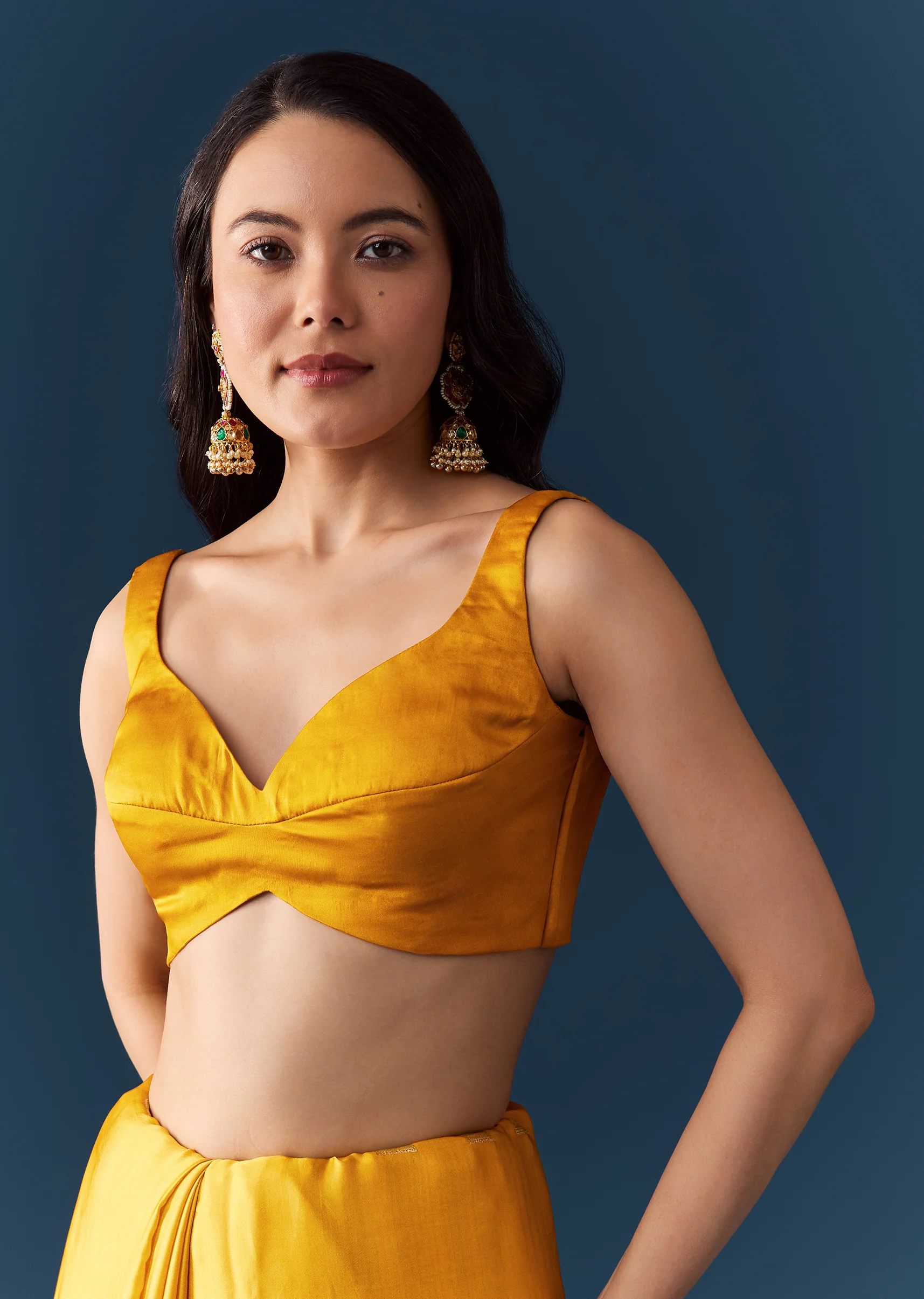 Mustard Banarasi Silk Woven Saree with Unstitched Blouse