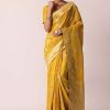 Mustard Yellow Banarasi Silk Saree With Zari Floral Motifs And Unstitched Blouse Piece
