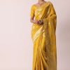 Mustard Yellow Banarasi Silk Saree With Zari Floral Motifs And Unstitched Blouse Piece