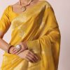 Mustard Yellow Banarasi Silk Saree With Zari Floral Motifs And Unstitched Blouse Piece