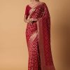 Red Banarasi Georgette Saree With Bandhani Weave And Unstitched Blouse Piece