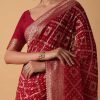 Red Banarasi Georgette Saree With Bandhani Weave And Unstitched Blouse Piece