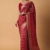 Red Banarasi Georgette Saree With Bandhani Weave And Unstitched Blouse Piece