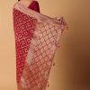 Red Banarasi Georgette Saree With Bandhani Weave And Unstitched Blouse Piece
