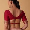 Red Banarasi Georgette Saree With Bandhani Weave And Unstitched Blouse Piece