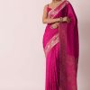 Rani Pink Banarasi Saree With Bandhani Buttis And Unstitched Blouse Piece