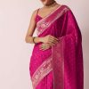 Rani Pink Banarasi Saree With Bandhani Buttis And Unstitched Blouse Piece