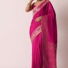 Rani Pink Banarasi Saree With Bandhani Buttis And Unstitched Blouse Piece