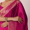 Rani Pink Banarasi Saree With Bandhani Buttis And Unstitched Blouse Piece