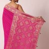 Rani Pink Banarasi Saree With Bandhani Buttis And Unstitched Blouse Piece