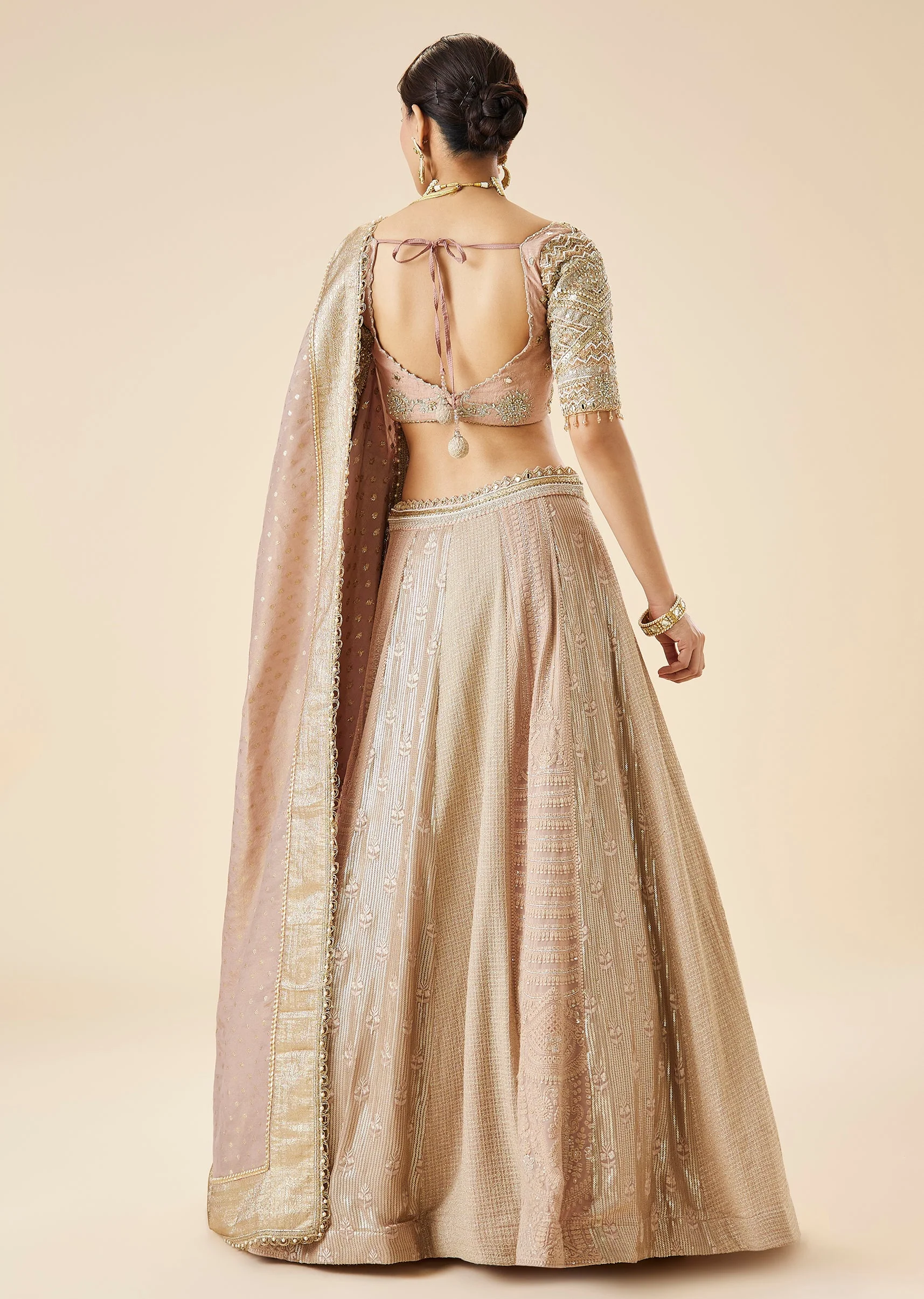 Dusty Pink Embroidered Bridal Lehenga Set