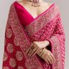 Rani Pink Banarasi Georgette Saree With Heavy Embroidery