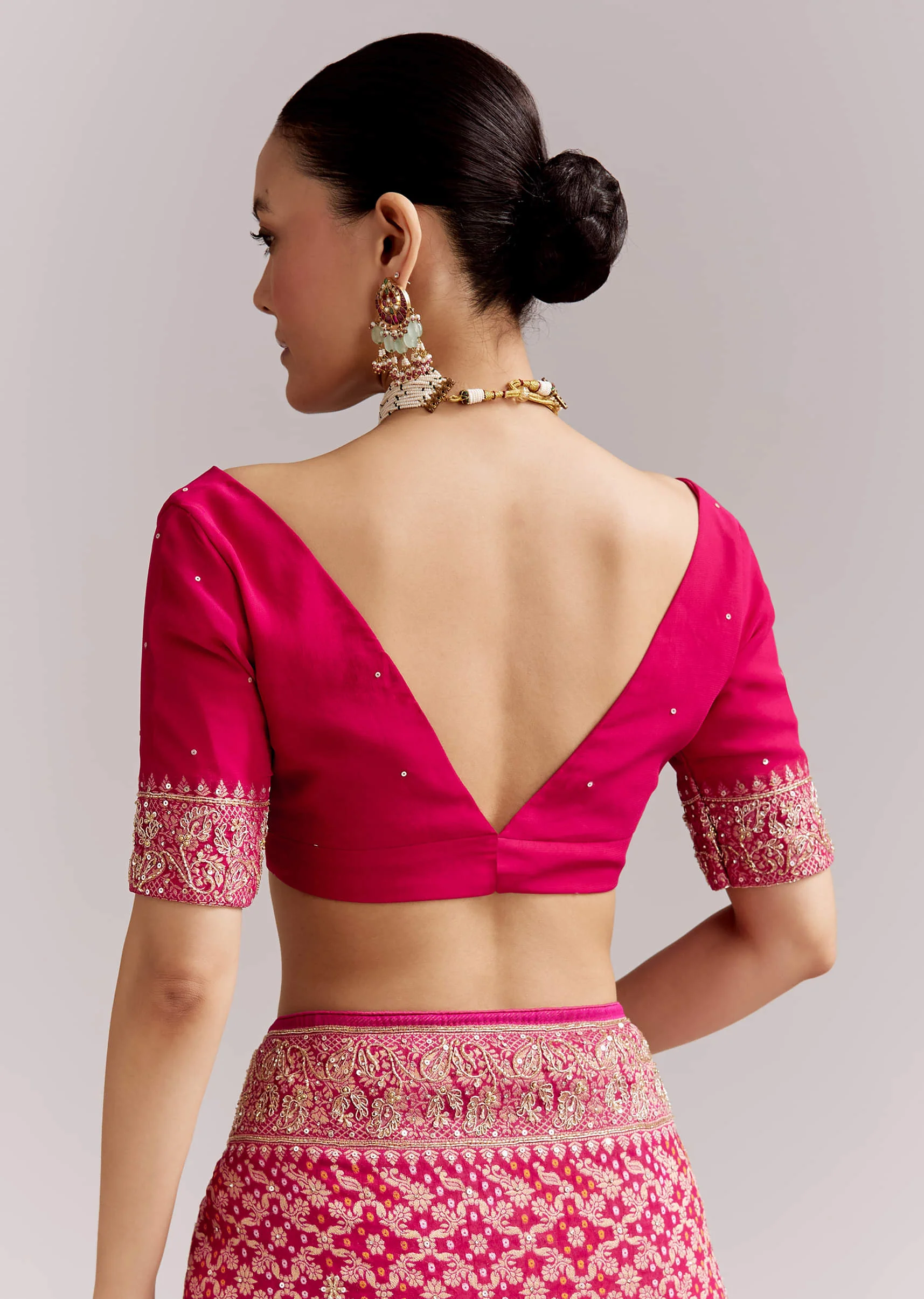 Rani Pink Banarasi Georgette Saree With Heavy Embroidery