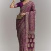 Purple Banarasi Georgette Embroidered Saree With Heavy Hand Embroidery