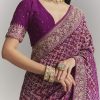 Purple Banarasi Georgette Embroidered Saree With Heavy Hand Embroidery