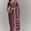 Purple Banarasi Georgette Embroidered Saree With Heavy Hand Embroidery