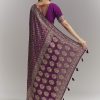 Purple Banarasi Georgette Embroidered Saree With Heavy Hand Embroidery
