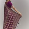 Purple Banarasi Georgette Embroidered Saree With Heavy Hand Embroidery
