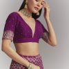 Purple Banarasi Georgette Embroidered Saree With Heavy Hand Embroidery