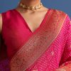 Rani Pink Banarasi Bandhani Satin Saree With Brocade Motifs On Border