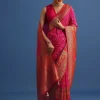 Rani Pink Banarasi Bandhani Satin Saree With Brocade Motifs On Border