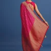 Rani Pink Banarasi Bandhani Satin Saree With Brocade Motifs On Border