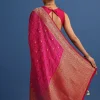 Rani Pink Banarasi Bandhani Satin Saree With Brocade Motifs On Border