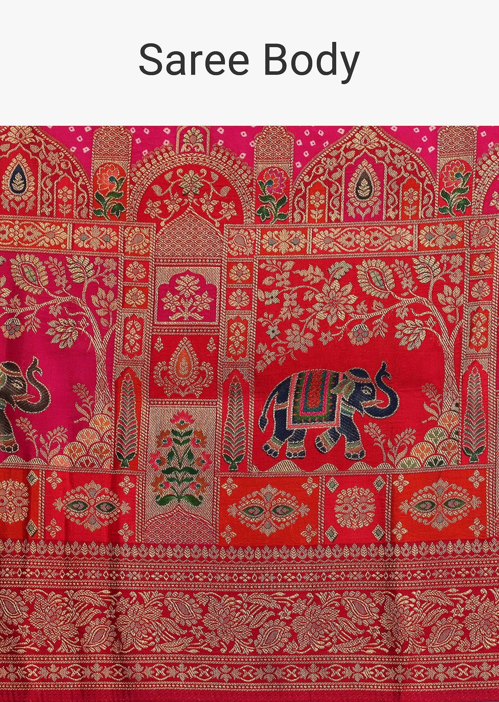Rani Pink Banarasi Bandhani Satin Saree With Brocade Motifs On Border