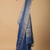 Blue Banarasi Silk Saree With Silver Zari Pallu And Unstitched Blouse Piece