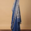 Blue Banarasi Silk Saree With Silver Zari Pallu And Unstitched Blouse Piece
