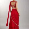 Red Pre Draped Saree With Zardosi Blouse