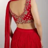 Red Pre Draped Saree With Zardosi Blouse