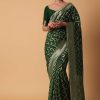 Green Banarasi Georgette Saree With Zari Bandhani Weave And Unstitched Blouse Piece