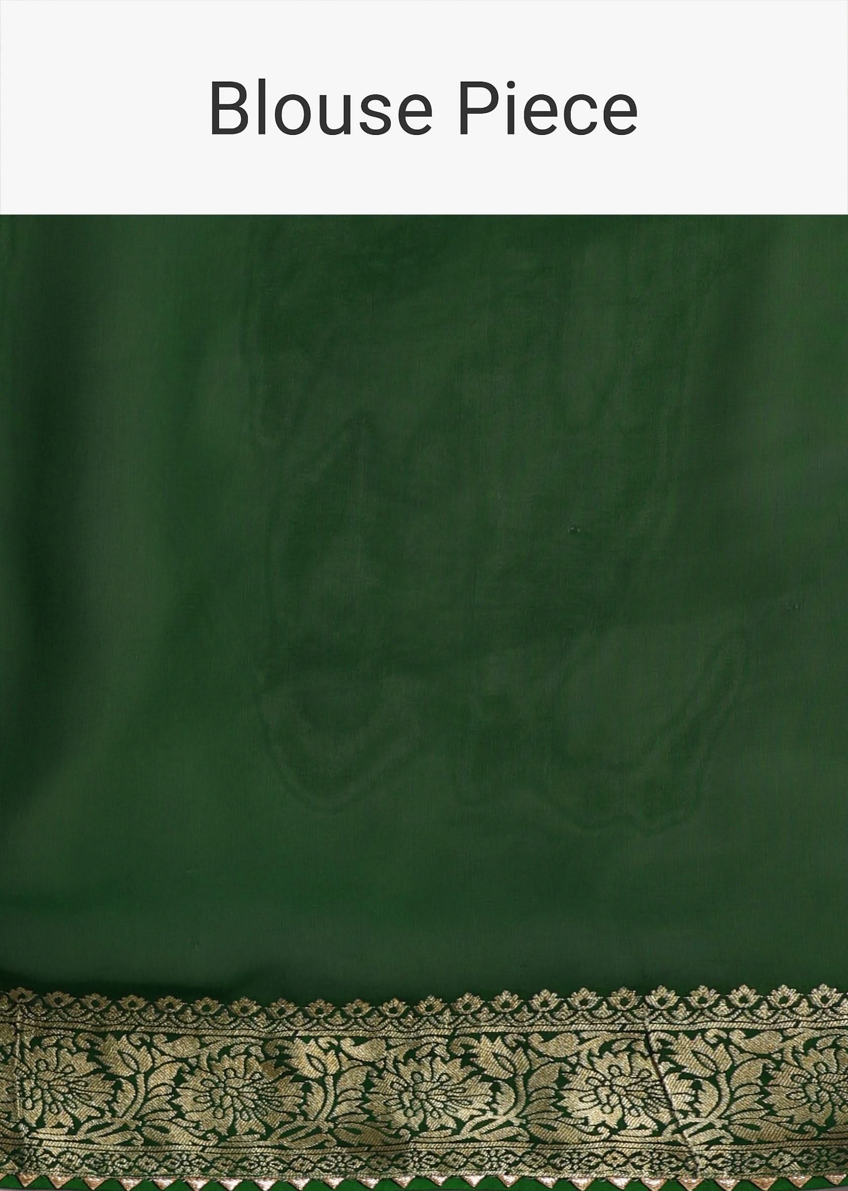 Green Banarasi Georgette Saree With Zari Bandhani Weave And Unstitched Blouse Piece