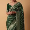 Green Banarasi Georgette Saree With Zari Bandhani Weave And Unstitched Blouse Piece