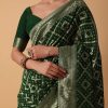 Green Banarasi Georgette Saree With Zari Bandhani Weave And Unstitched Blouse Piece