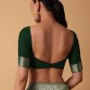 Green Banarasi Georgette Saree With Zari Bandhani Weave And Unstitched Blouse Piece